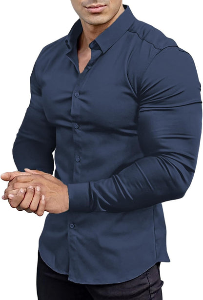 Wrinkle-Free Slim Fit Shirt for Men - David-Dark Blue-S-Nora Luxe