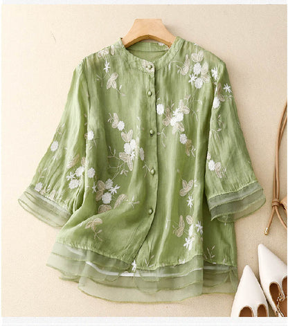 Elegant Women's Blouse with Flower Details - Olytrend