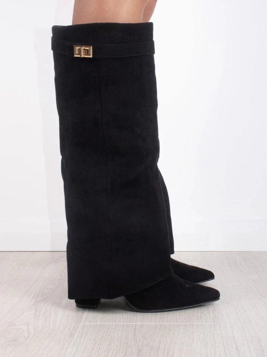 Tall Suede Ankle Boots with High Heel - Olytrend