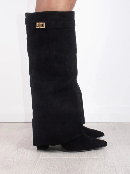 Tall Suede Ankle Boots with High Heel - Olytrend
