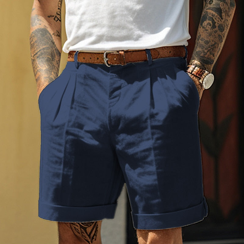 Classic Fit Mens Linen Blend Pleated Shorts