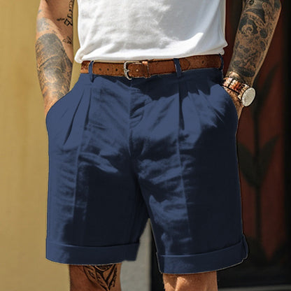 Classic Fit Mens Linen Blend Pleated Shorts