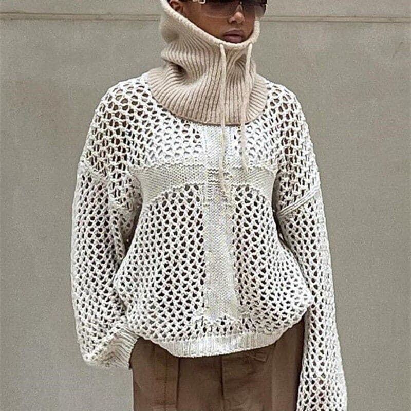 Cozy Women's Open Knit High Neck Sweater - Nocini