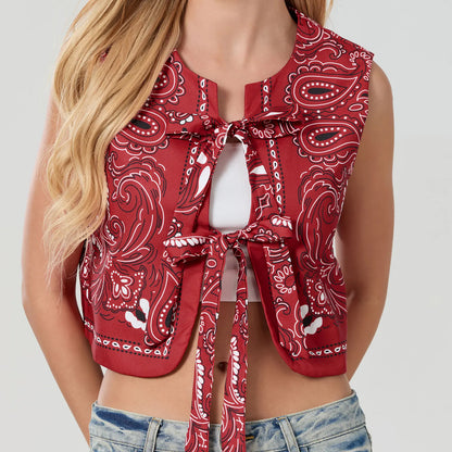 Retro Red Scarf Wrap Crop Top Fashion Streetwear - Pexav