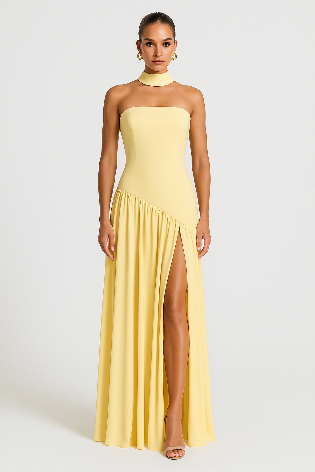 Sleeveless Off Shoulder Mini Dress with High Cut - Nocini