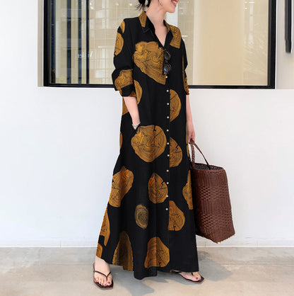 Relaxed Fit Maxi Dress with Long Sleeves and Floral Print