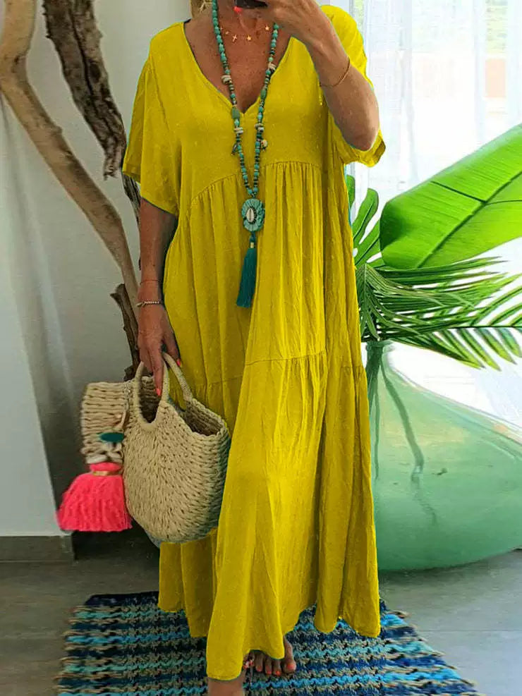 Casual V-Neck Flowy Maxi Dress for Women