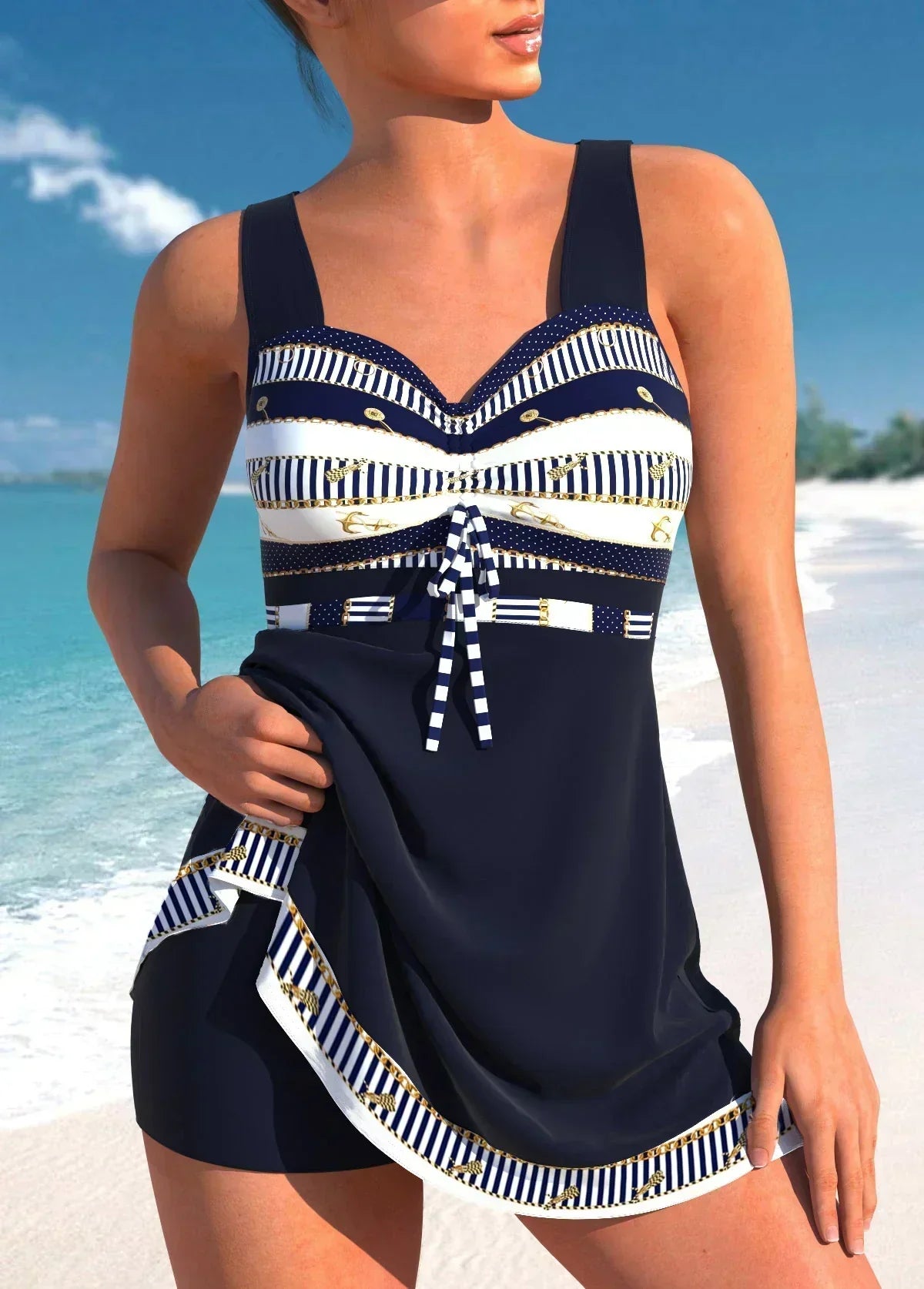 Women's Floral Tankini Swim Dress with Adjustable Straps - Nocini