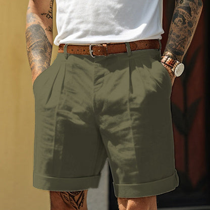 Classic Fit Mens Linen Blend Pleated Shorts