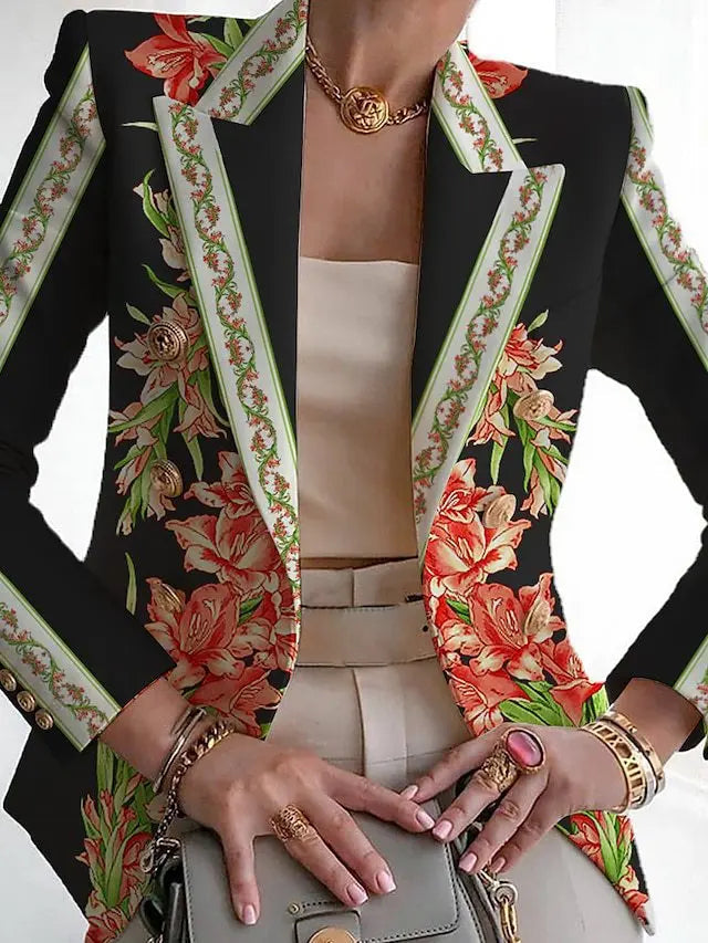 Elegant Ladies Floral Button Jacket - Olytrend