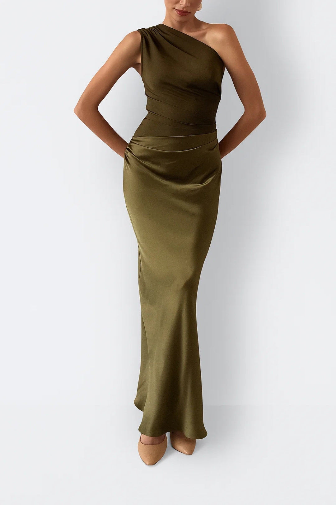 Image of Zara | Women's One Shoulder Fitted Maxi Dress