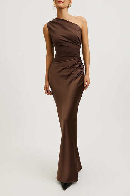 Chic One Shoulder Fit and Flare Maxi Dress - Olytrend