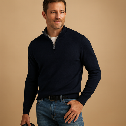 Men’s zipped cardigan with timeless design and soft fabric, perfect for autumn and winter daily wear, office looks, or casual weekends.