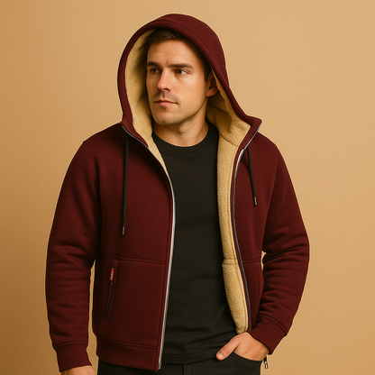 Men’s zipped hoodie with relaxed fit, hood, and zipper, available in black, gray, and navy blue. Perfect for casual wear, outdoor activities, or daily comfort.