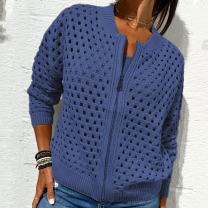 Zipper cardigan with airy structure – Fenja-Blue-S-Nora Luxe