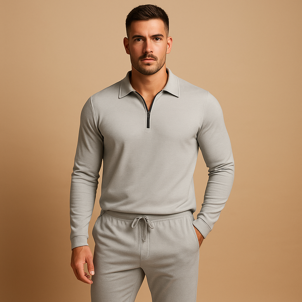 Men's Zip Polo Shirt and Slim Fit Jogger Set - Nocini