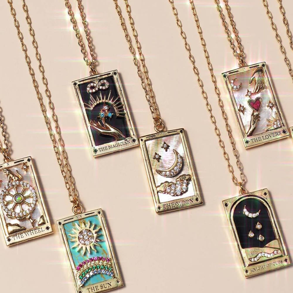 Luxury Crystal Tarot Pendant Gold Necklace - Pexav