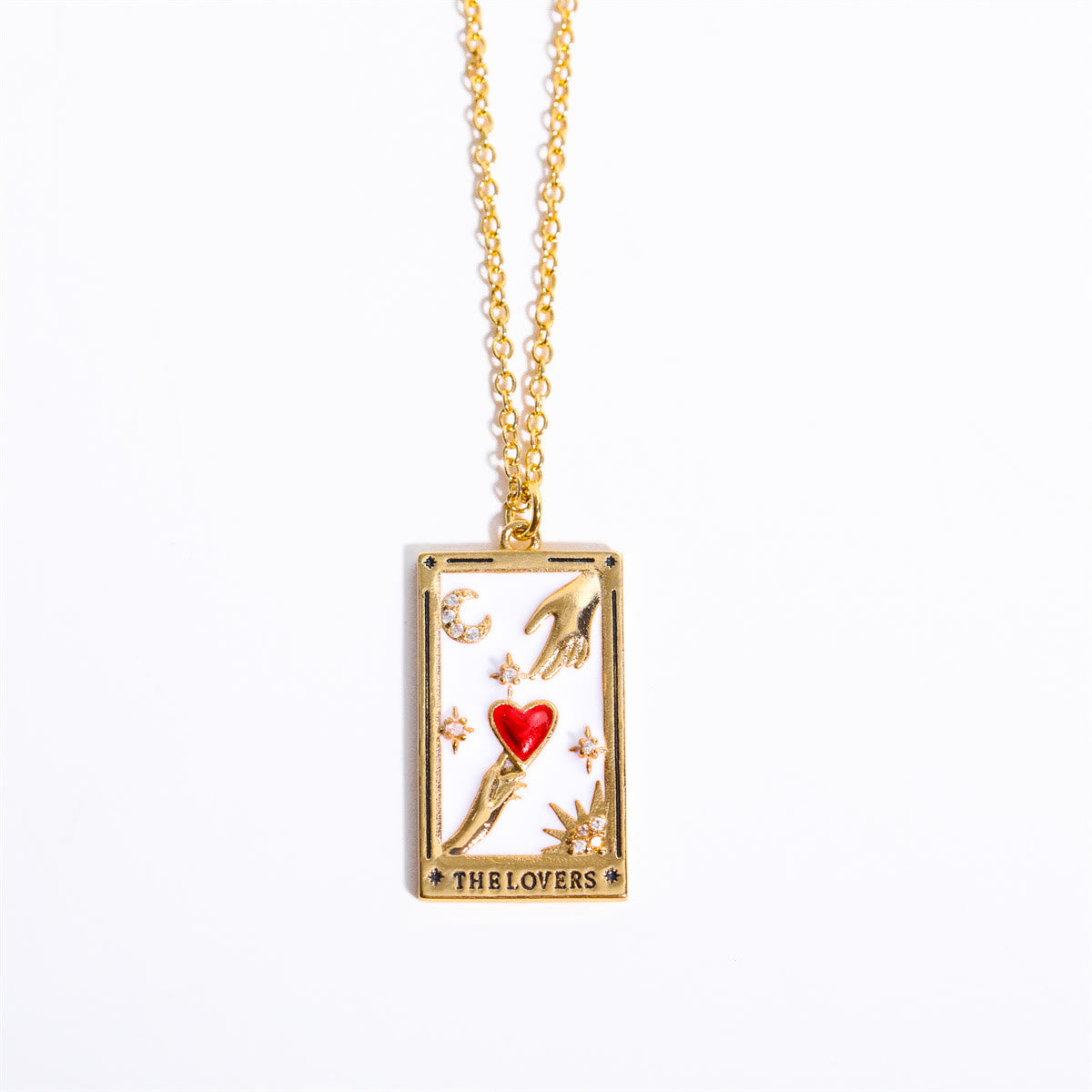 Zirconia Gold-Plated Tarot Drop Pendant Necklace - Amara-The Lovers-Nora Luxe
