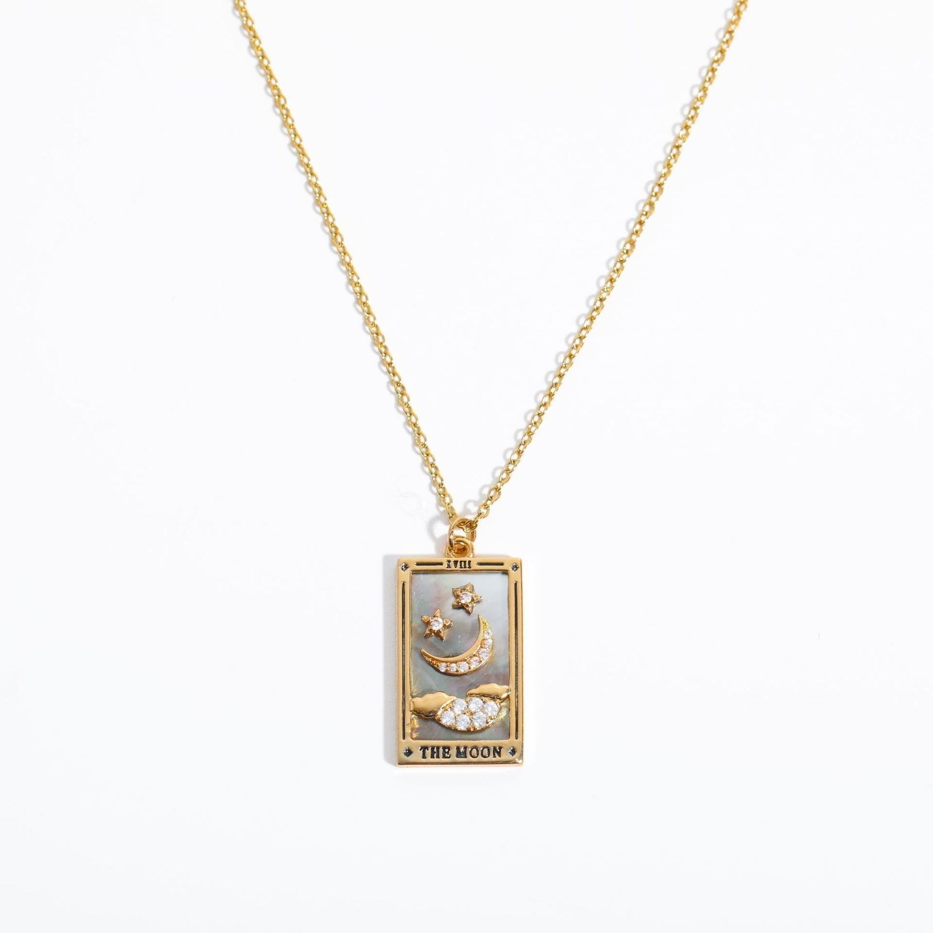 Zirconia Gold-Plated Tarot Drop Pendant Necklace - Amara-The Moon (2)-Nora Luxe