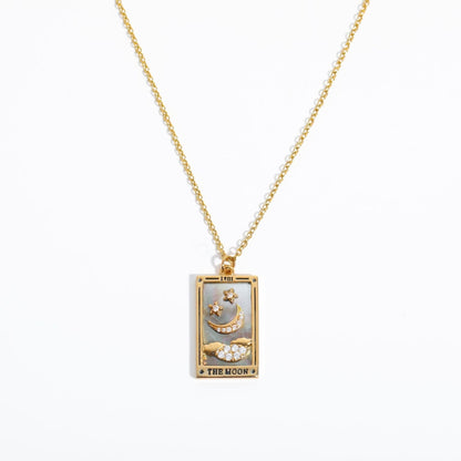 Zirconia Gold-Plated Tarot Drop Pendant Necklace - Amara-The Moon (2)-Nora Luxe