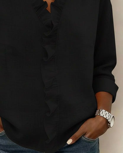 Image of Zoe | Women's Ruffle V-Neck Long Sleeve Blouse